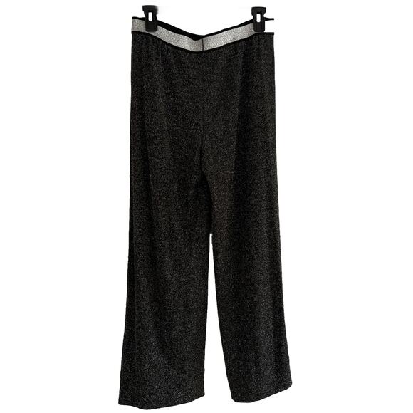 Melissa Paige Wide Leg Pants Pull On Black Silver Womens Medium Glitter Sparkle - Picture 2 of 16